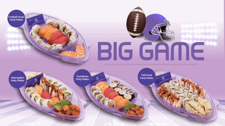 Sushi platters in the shape of footballs for the Big Game